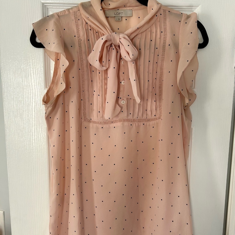 LOFT Pink Polka Dot Sheer Blouse